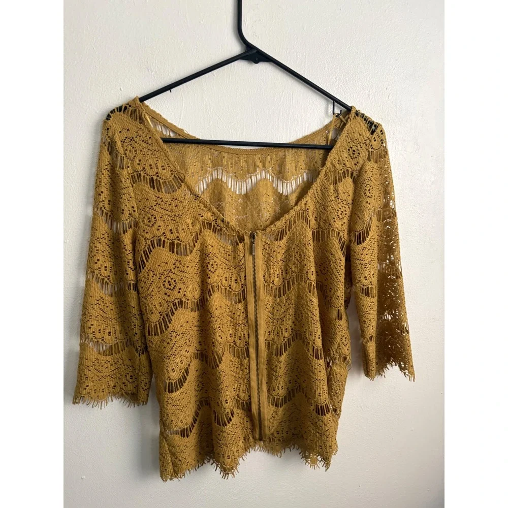 Boho Crochet Fall Knit Open Work Back Zip Top Western Cowgirl Fringe Festival